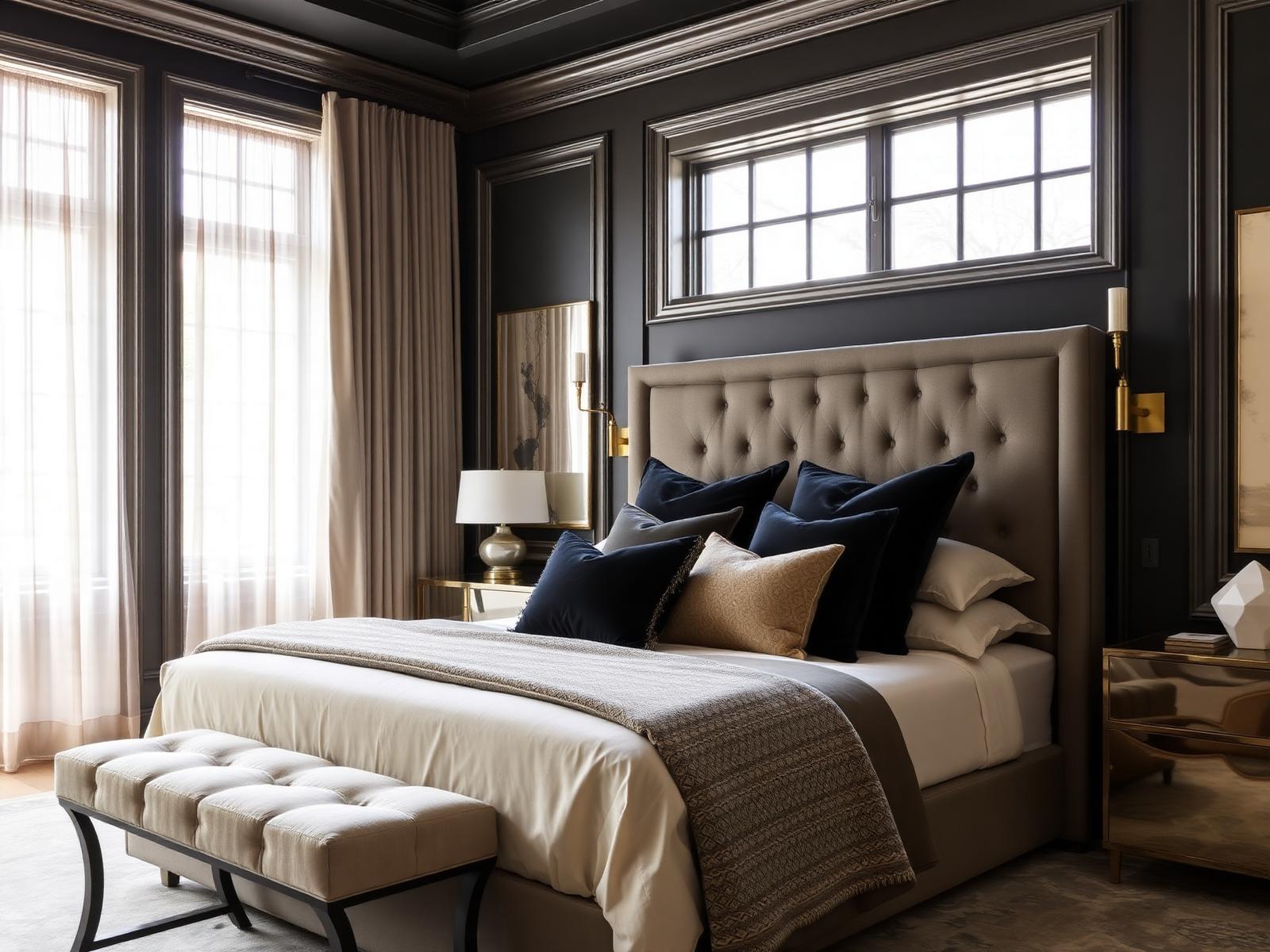 Master bedroom suite in charcoal palette by Alless Enterprises